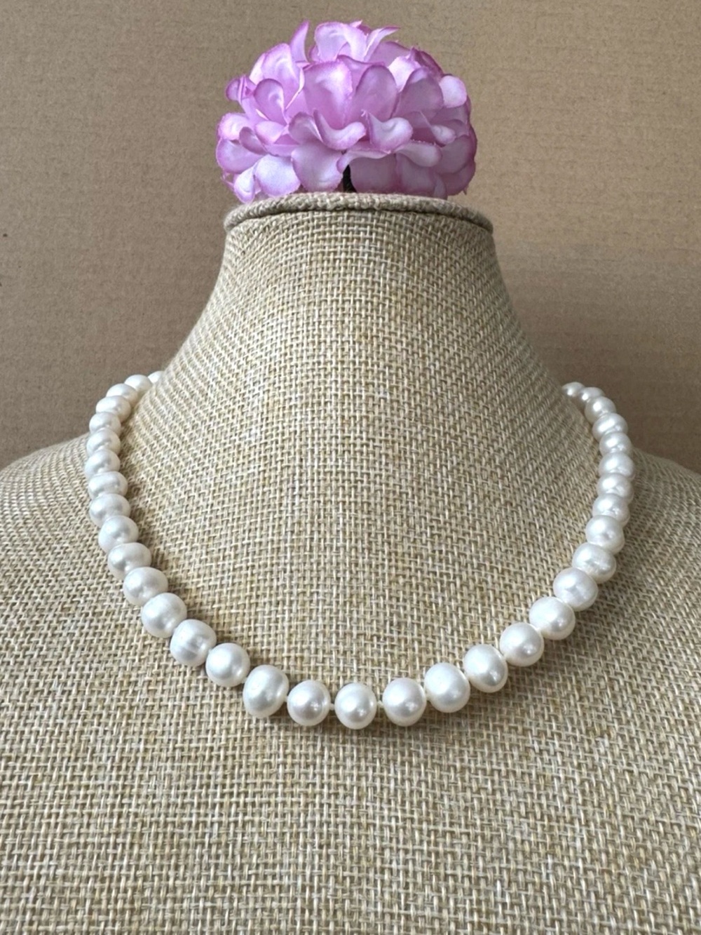 Vintage & Knotted Fresh Water Pearl Collar Necklace,Sterling Clasp,16.5”in,38gr